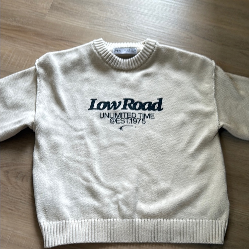 Zara Cream Kids Sweater with Navy Text